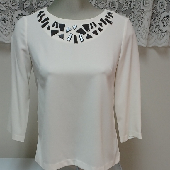 MEXX metropolitan Tops - MEXX Women's Cream Blouse with Mirror-Embellished Neckline